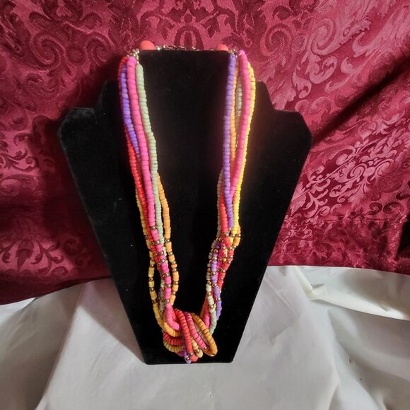 24" Rainbow Wood Beed Multi Strand Knot Necklace - Picture 5 of 5